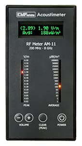 EMFields Acoustimeter AM11 EMF Meter, EMF Detector Now Measures 5G, Widest Spectrum 0.2-8.0GHz, Measure Peak and Average RF Exposure, Built-in Speaker