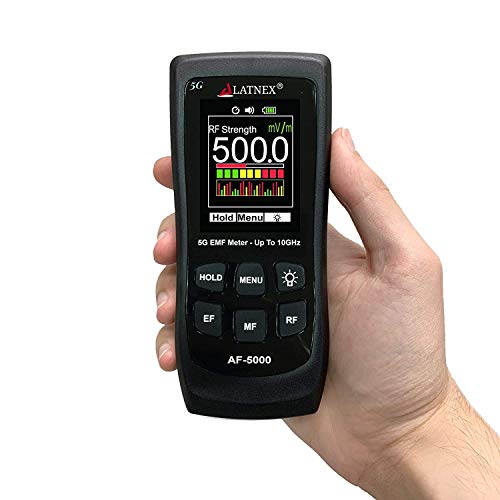 LATNEX AF-5000 5G EMF Meter RF Detector Tester and Reader with Calibration Certificate - Tests and Measures RF and Microwaves, 3-Axis Gauss or Tesla Magnetic Fields and Electrical ELF Fields