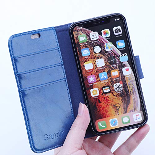 Sanxir Anti-Radiation Case, EMF and RF Protection Wallet Case Against Drops and Bump for iPhone Xs and iPhone X with A New Classes of Nanoscale Graphene-Based Materials, with RFID Protection. (Blue)